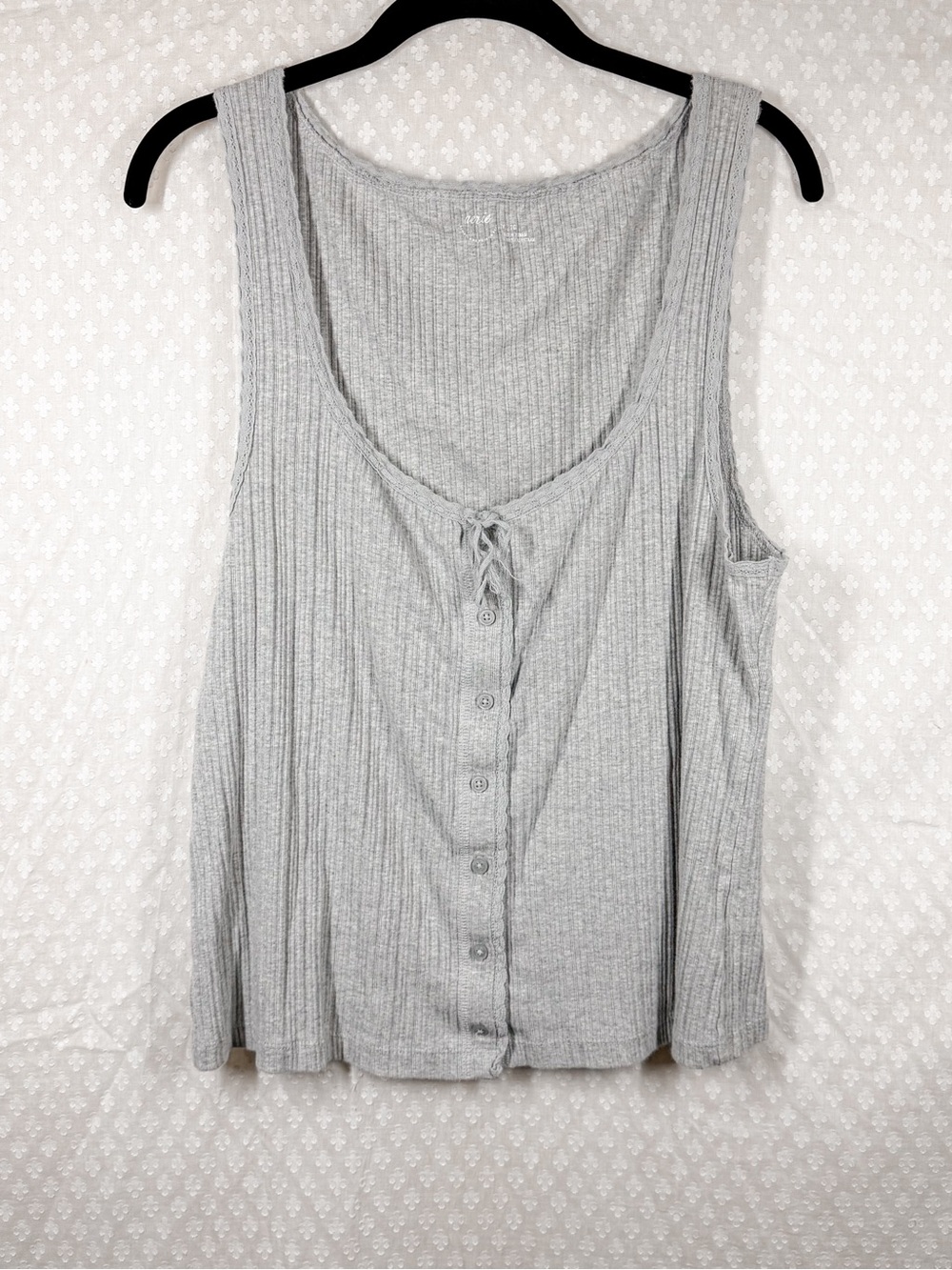 Aerie Grey Front Button Pointelle Tank Top - Picture 2 of 6